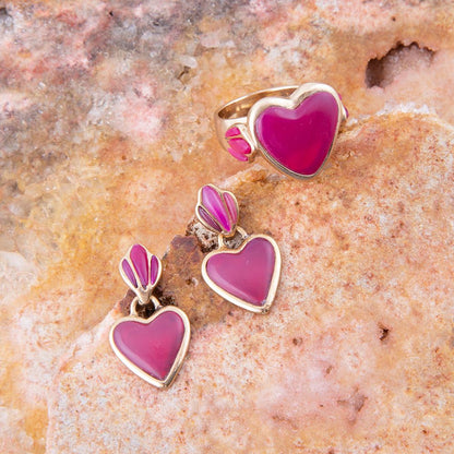 Pink Agate Heart Golden Statement Ring Barse Jewelry