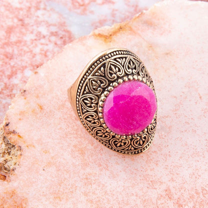 Pink Agate Punch Golden Statement Ring Barse Jewelry