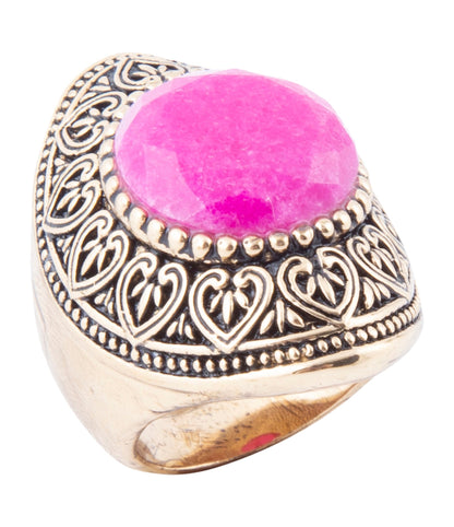 Pink Agate Punch Golden Statement Ring Barse Jewelry