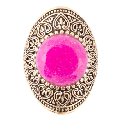 Pink Agate Punch Golden Statement Ring Barse Jewelry