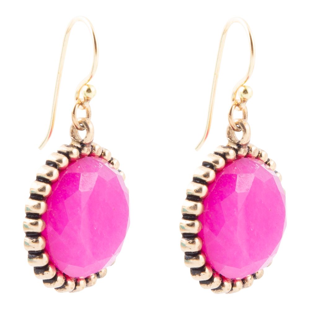 Pink Agate Punch Golden Drop Earrings Barse Jewelry