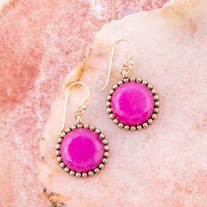 Pink Agate Punch Golden Drop Earrings Barse Jewelry