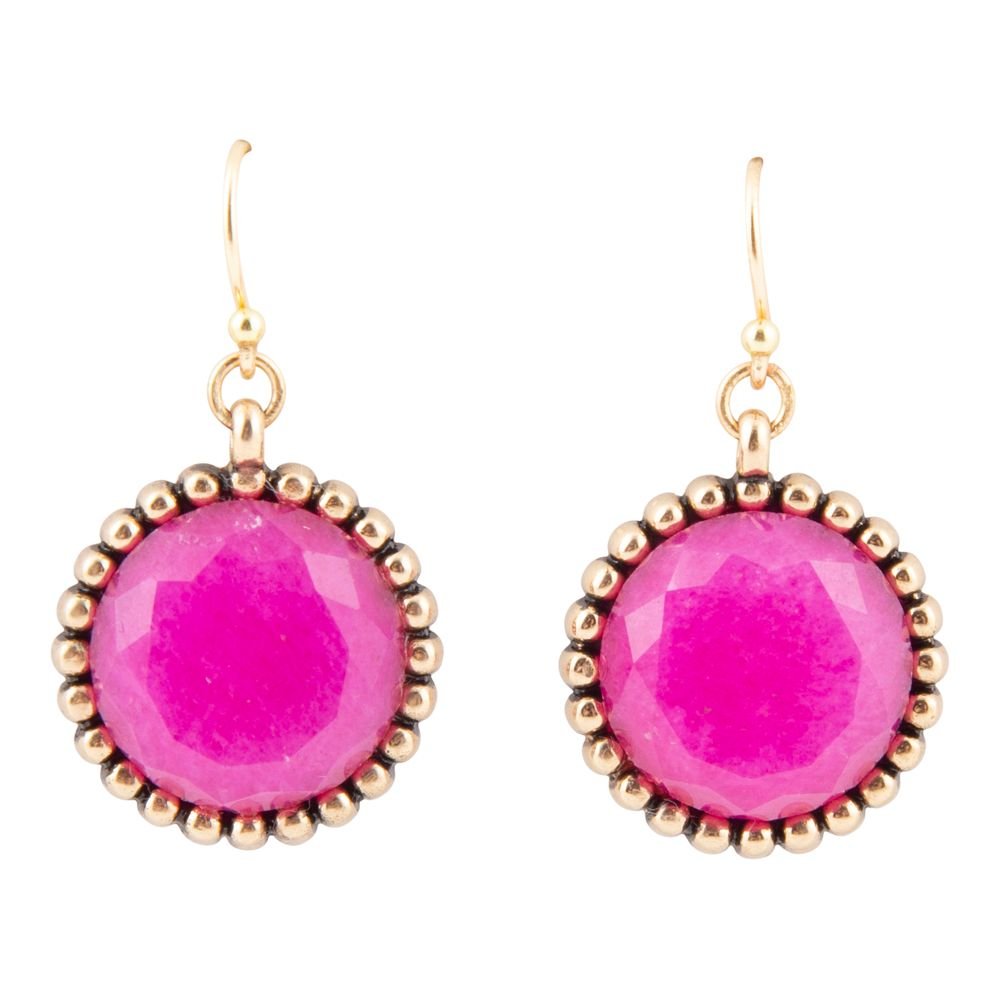 Pink Agate Punch Golden Drop Earrings Barse Jewelry