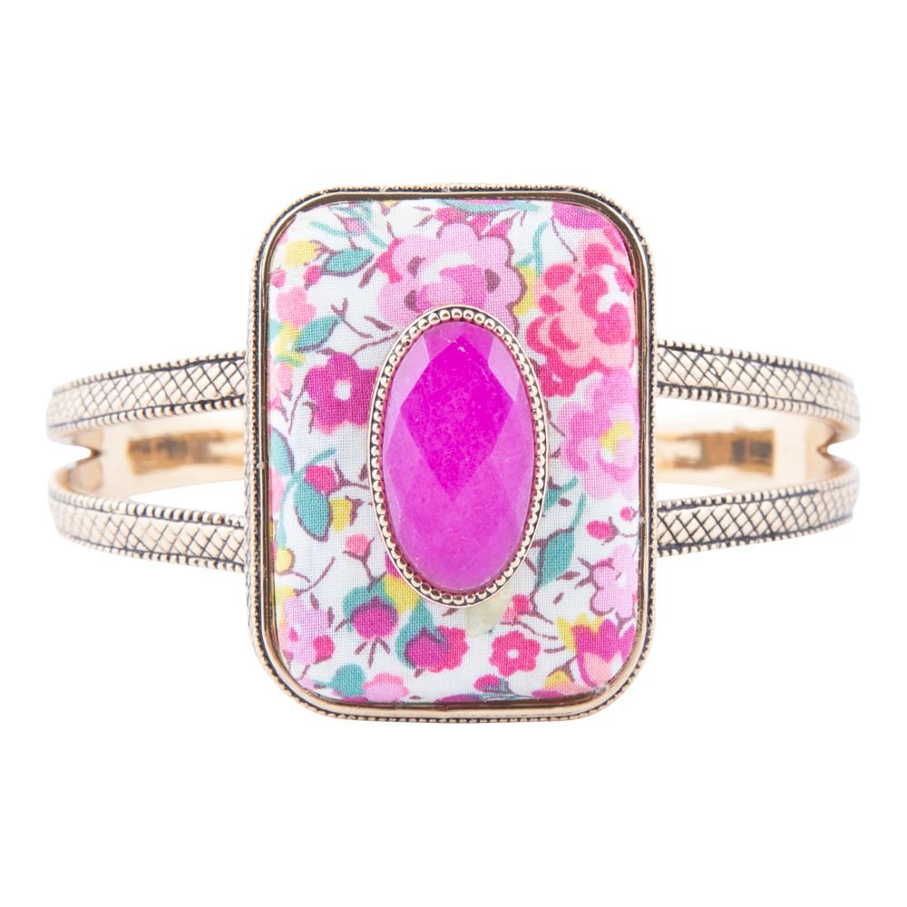 Pink Agate Stacked Stone Floral Cuff Bracelet Barse Jewelry