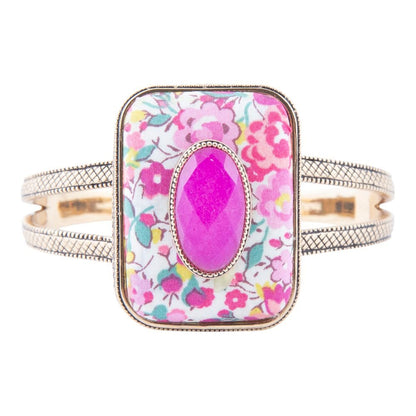 Pink Agate Stacked Stone Floral Cuff Bracelet Barse Jewelry