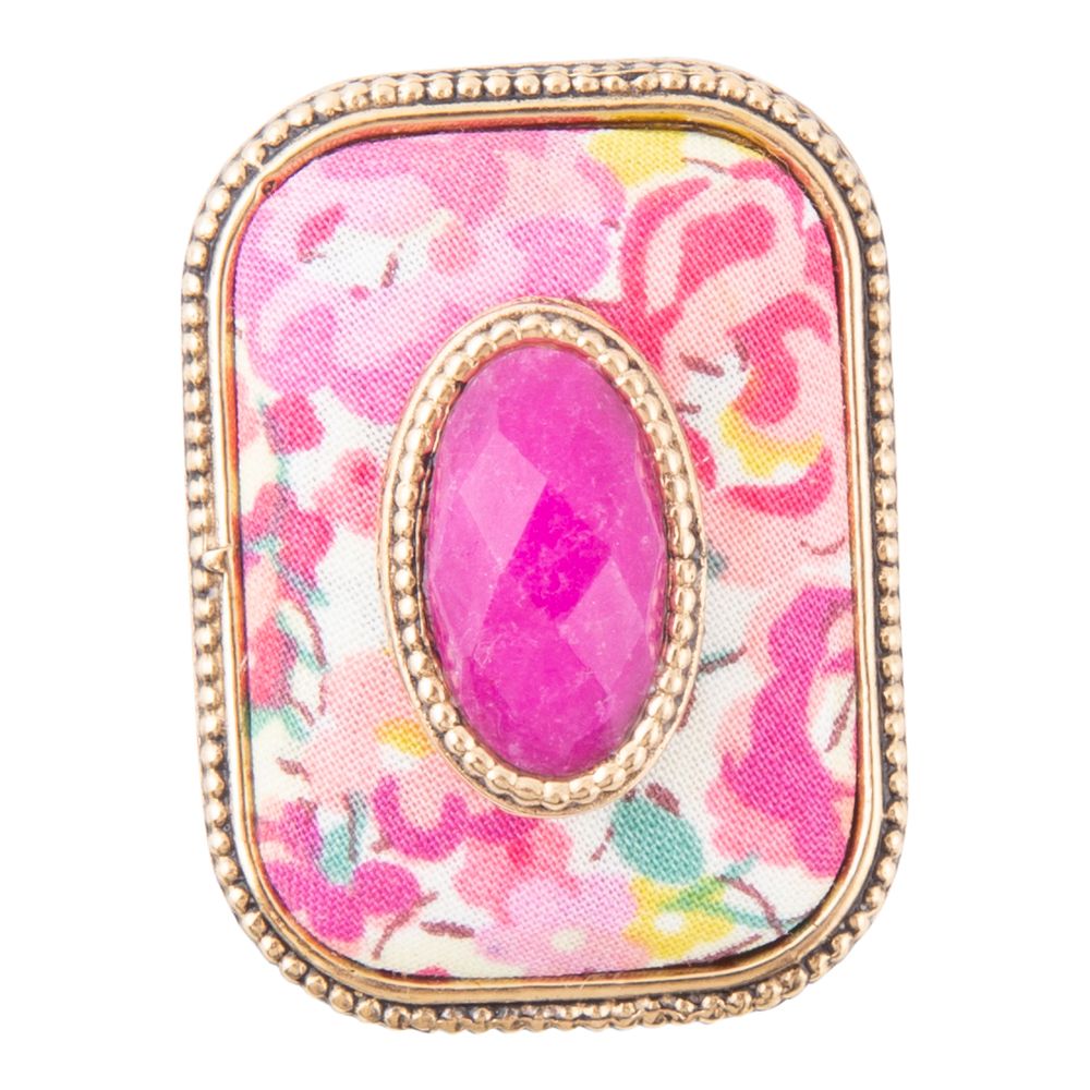 Pink Agate Stacked Stone Floral Golden Statement Ring Barse Jewelry