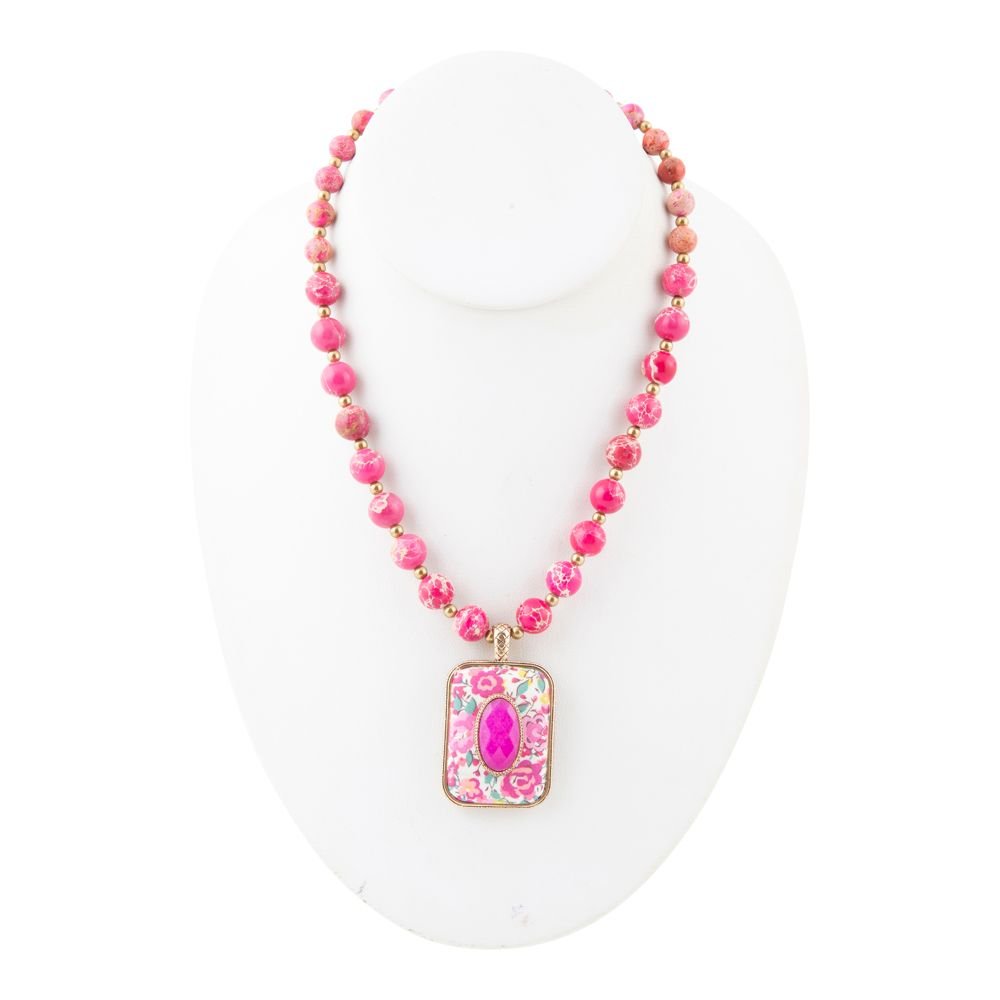 Pink Agate Stacked Stone Floral Pendant Necklace Barse Jewelry