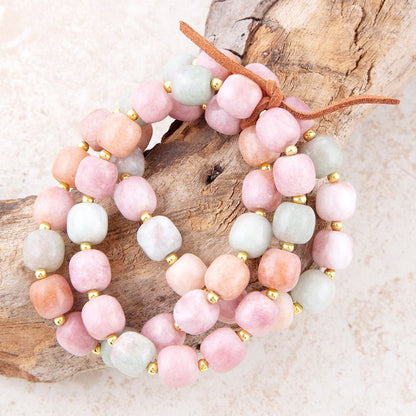 Pink and Green Pastel Jade Triple Stretch Bracelet Set Barse Jewelry