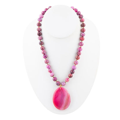 Pink Magenta Dreams Agate Slab Pendant Necklace Barse Jewelry