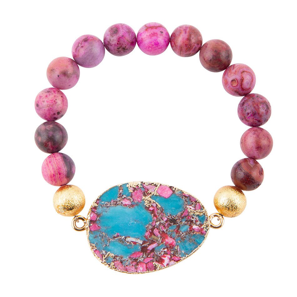Pink Magenta Dreams Agate Slab Stretch Bracelet Barse Jewelry