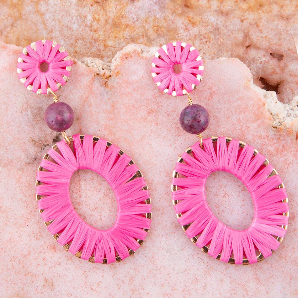 Pink Magenta Dreams Round Golden Earrings Barse Jewelry