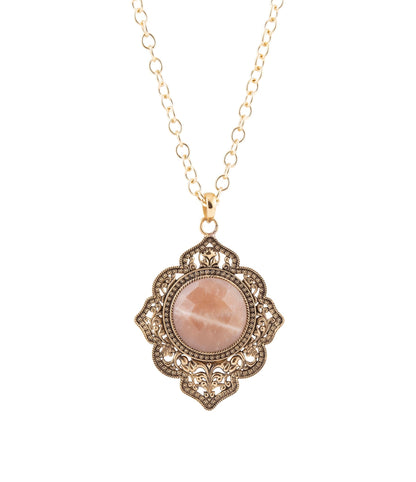 Pink Moonstone Golden Pendant Necklace Barse Jewelry