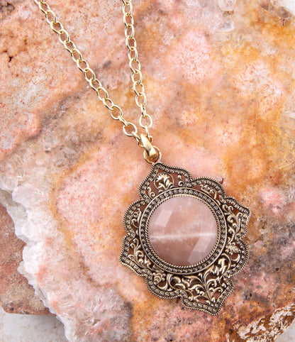 Pink Moonstone Golden Pendant Necklace Barse Jewelry