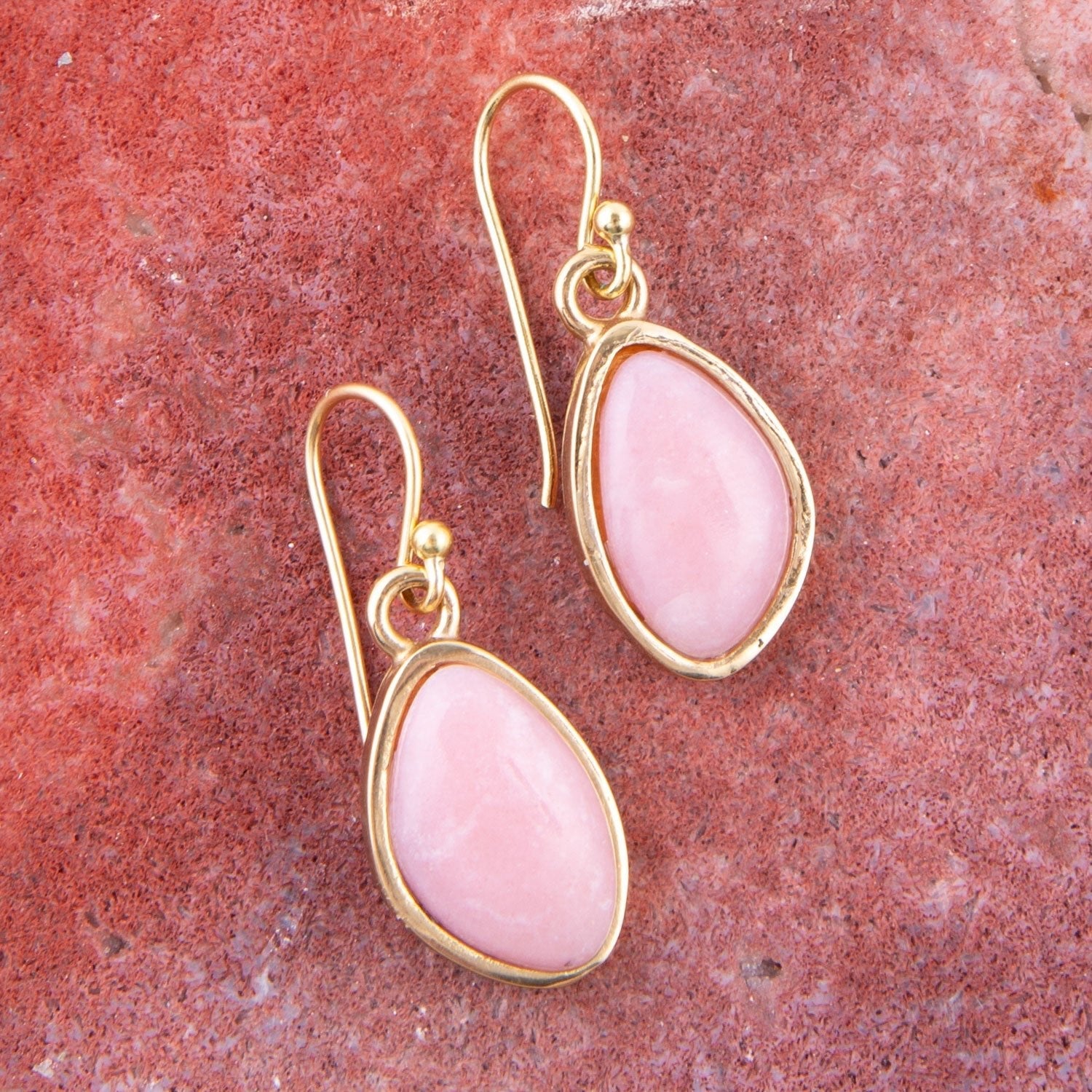 Pink Opal Golden Drop Earrings Barse Jewelry
