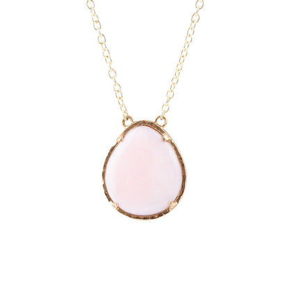Pink Opal Teardrop Golden Necklace Barse Jewelry