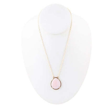 Pink Opal Teardrop Golden Necklace Barse Jewelry