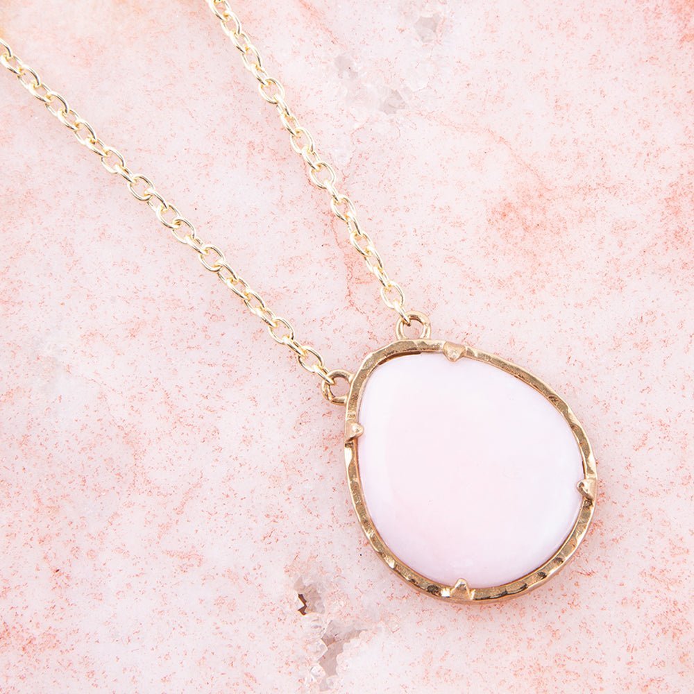 Pink Opal Teardrop Golden Necklace Barse Jewelry