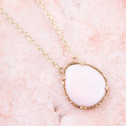 Pink Opal Teardrop Golden Necklace Barse Jewelry