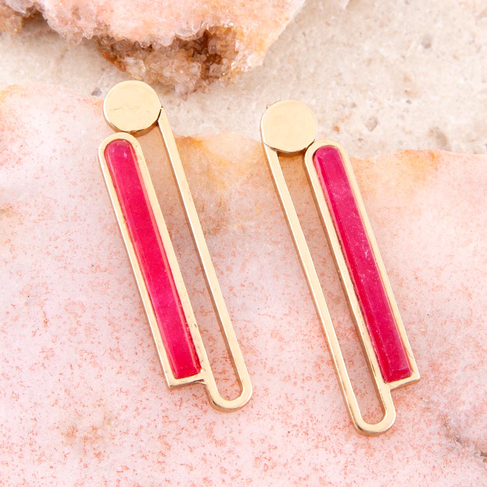 Pink Raspberry Quartz Elongated Golden Post Earrings Barse Jewelry
