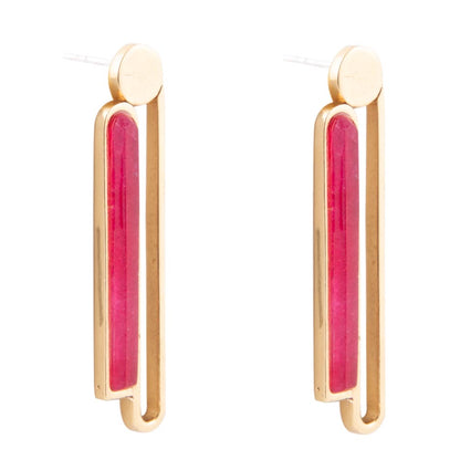 Pink Raspberry Quartz Elongated Golden Post Earrings Barse Jewelry