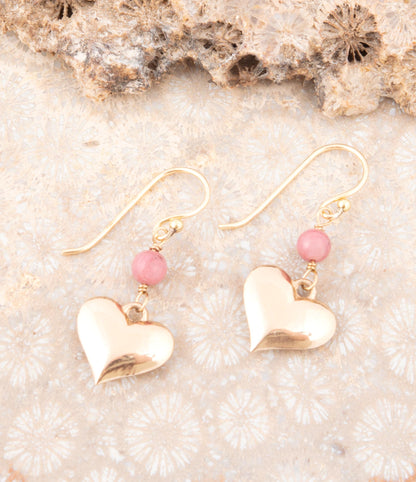 Pink Rhodonite and Golden Bronze Heart Charm Earrings Barse Jewelry