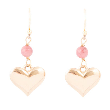 Pink Rhodonite and Golden Bronze Heart Charm Earrings Barse Jewelry