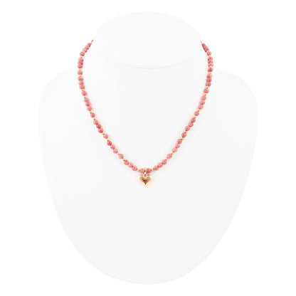 Pink Rhodonite and Golden Bronze Heart Pendant Necklace Barse Jewelry