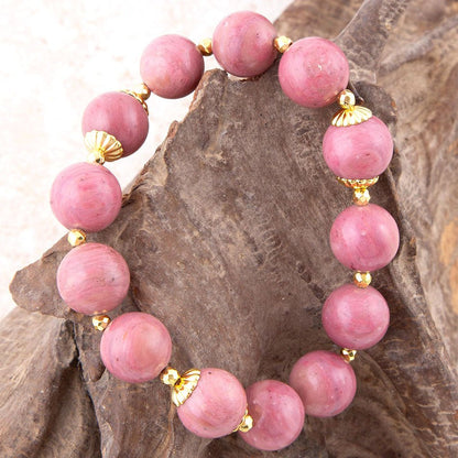 Pink Rhodonite Chunky Golden Stretch Bracelet Barse Jewelry