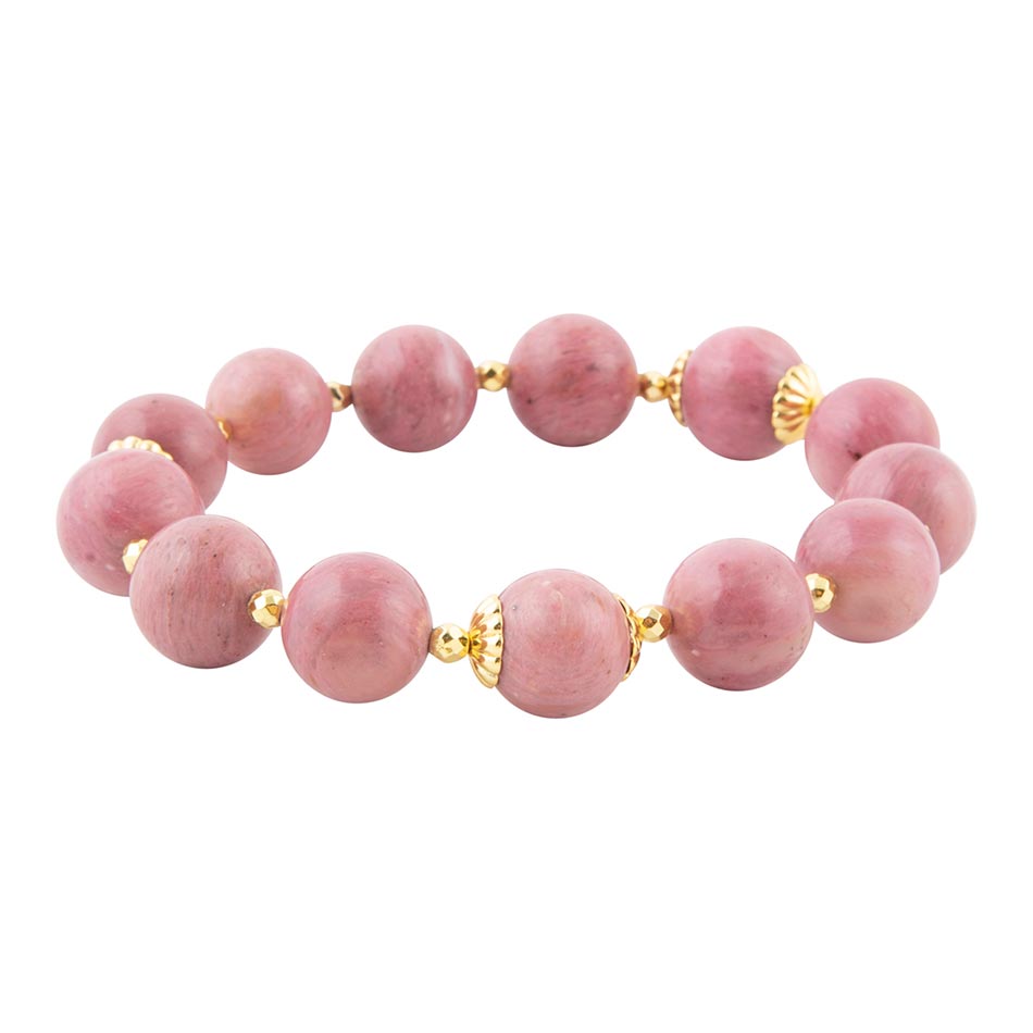 Pink Rhodonite Chunky Golden Stretch Bracelet Barse Jewelry