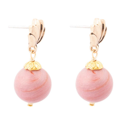 Pink Rhodonite Golden Lotus Drop Earrings Barse Jewelry