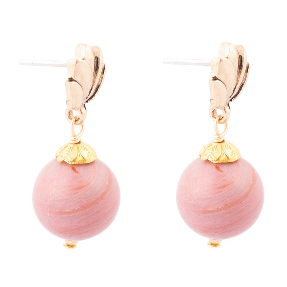 Pink Rhodonite Golden Lotus Drop Earrings Barse Jewelry