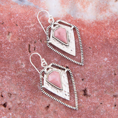 Pink Rhodonite Shield Sterling Silver Drop Earrings Barse Jewelry