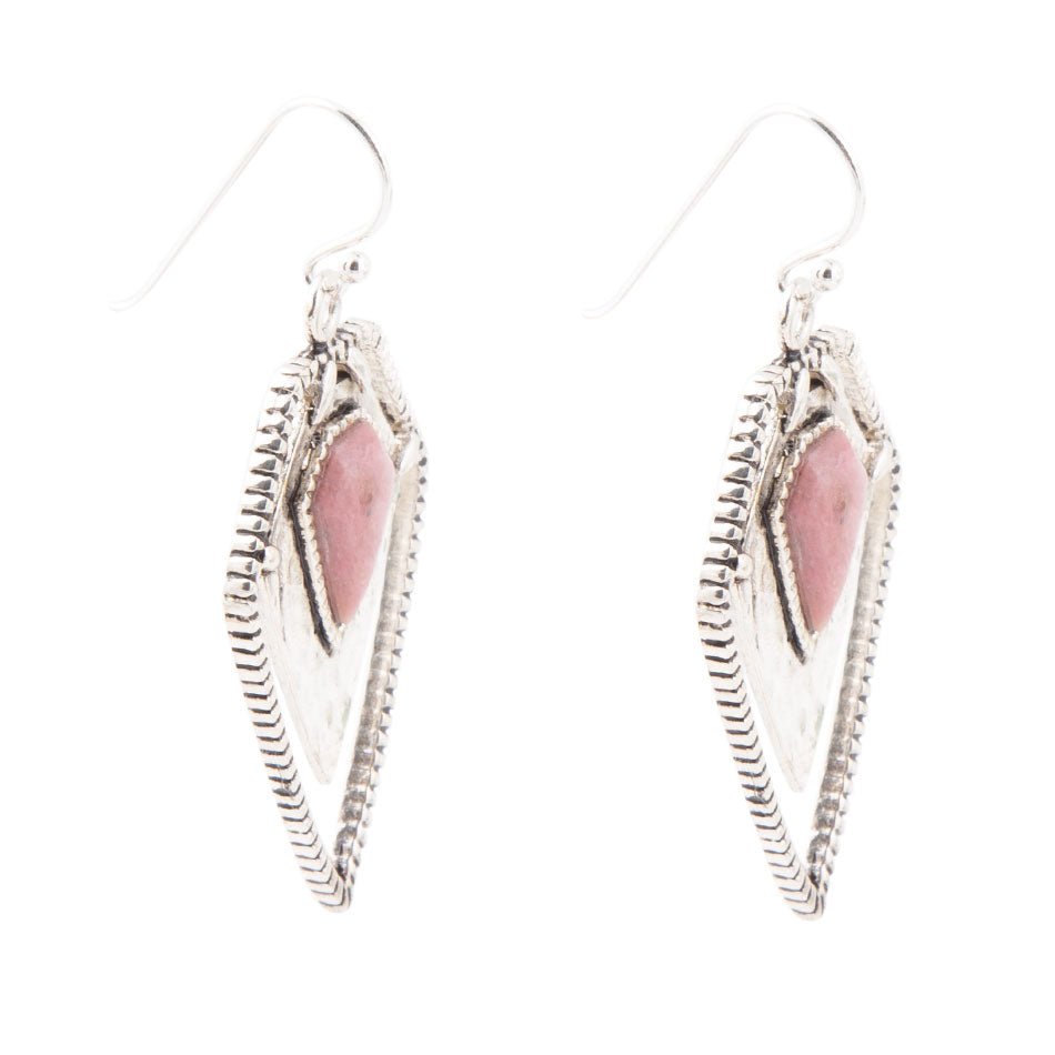 Pink Rhodonite Shield Sterling Silver Drop Earrings Barse Jewelry
