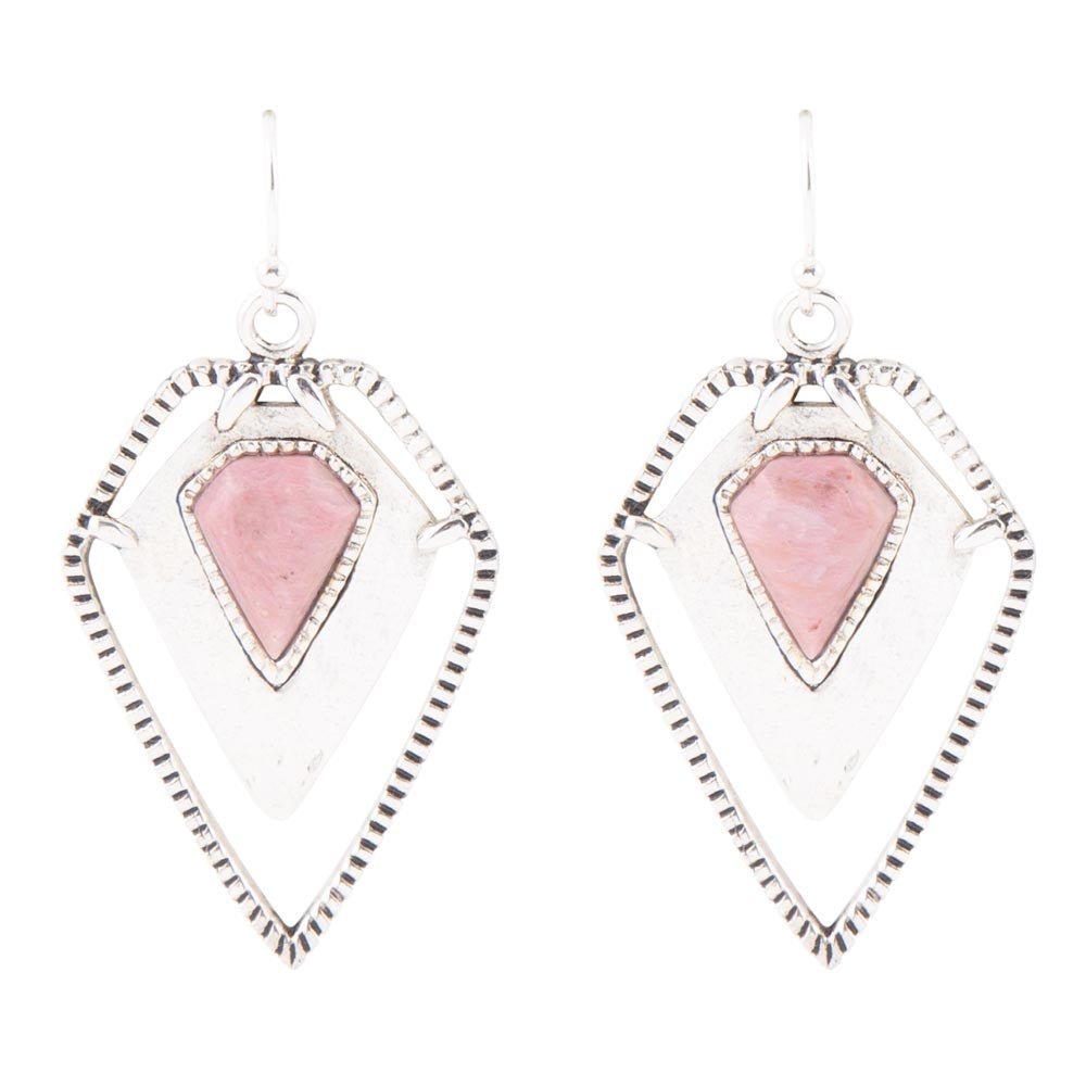 Pink Rhodonite Shield Sterling Silver Drop Earrings Barse Jewelry