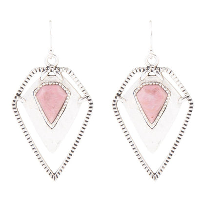 Pink Rhodonite Shield Sterling Silver Drop Earrings Barse Jewelry