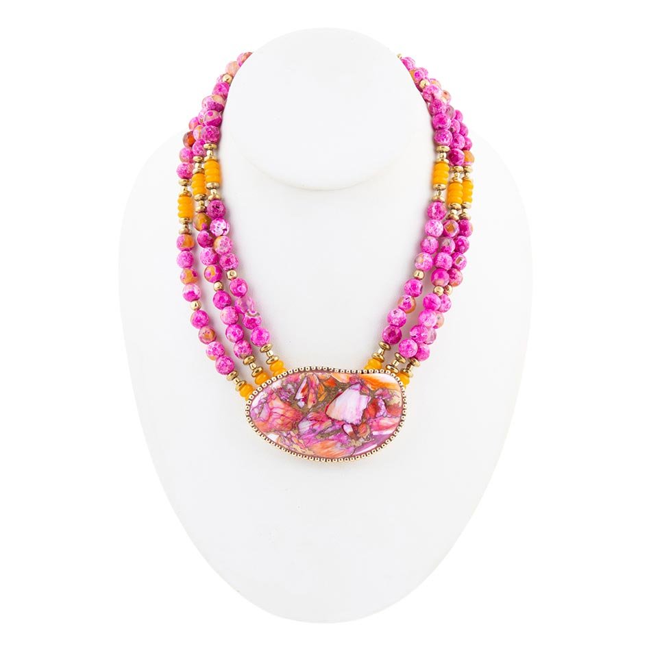Pink Starburst Shell Statement Golden Necklace Barse Jewelry