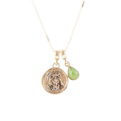 Pisces - Zodiac Green Jade Golden Charm Necklace Barse Jewelry