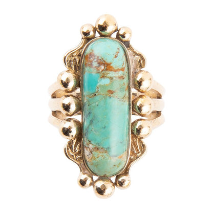 Plateau Blue Turquoise and Golden Ring Barse Jewelry