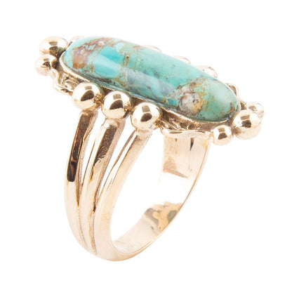 Plateau Blue Turquoise and Golden Ring Barse Jewelry
