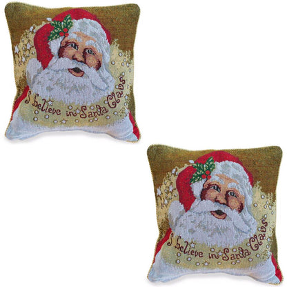 Set of 2 Believe in Santa Christmas Cushion Throw Pillow Covers BestPysanky