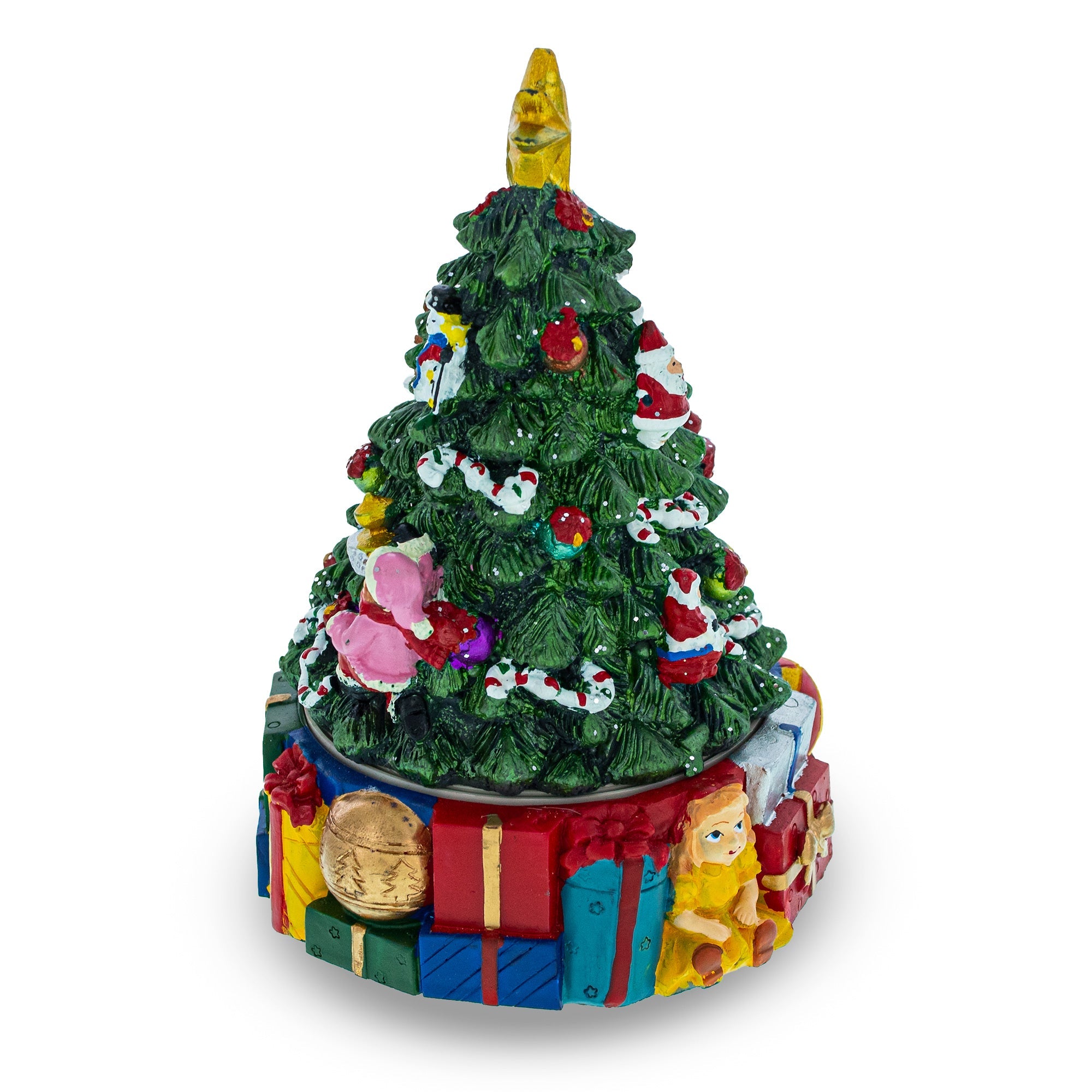 Spinning Base Musical Figurine with Children Decorating Christmas Tree
