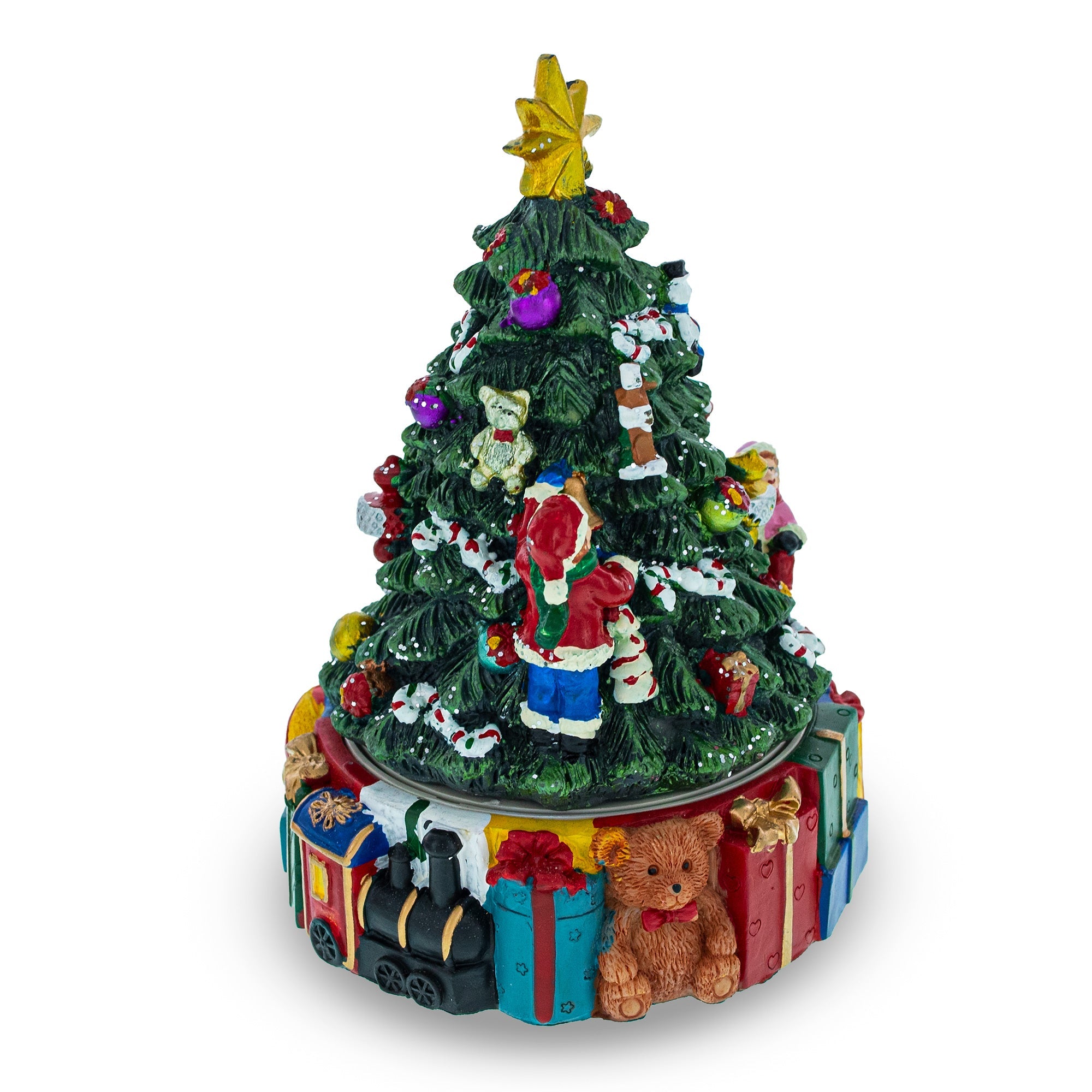 Spinning Base Musical Figurine with Children Decorating Christmas Tree