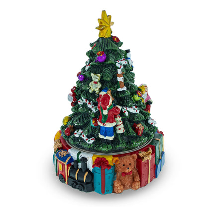 Spinning Base Musical Figurine with Children Decorating Christmas Tree