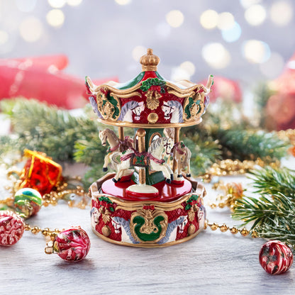 Musical Christmas Figurine with Spinning Carousel Horses