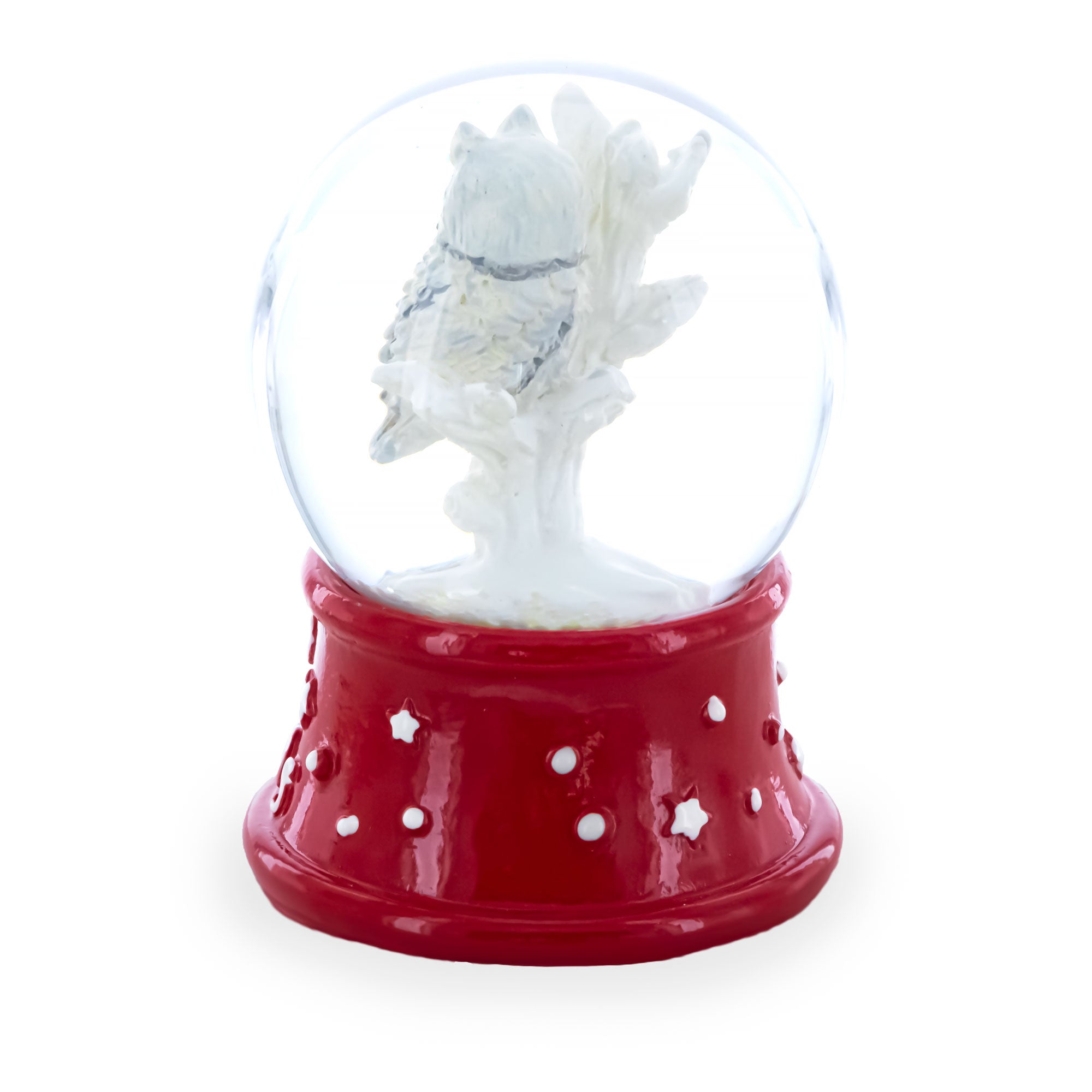White Owl Perched on Red Base Mini Water Snow Globe
