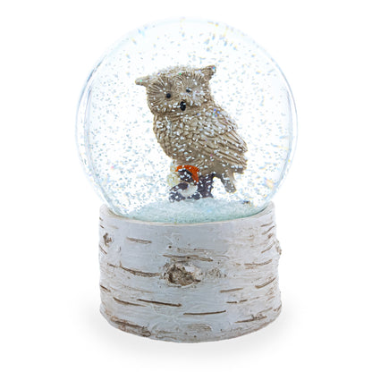 Owl Perched on Tree Branch Musical Water Snow Globe