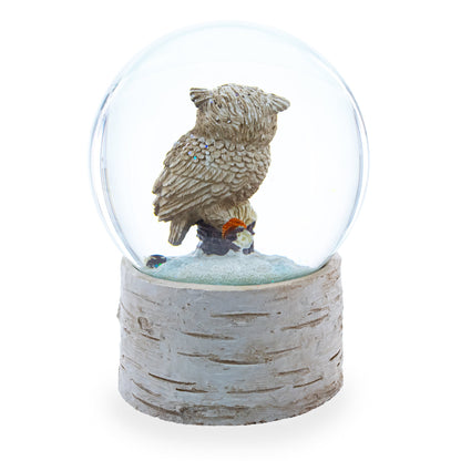 Owl Perched on Tree Branch Musical Water Snow Globe