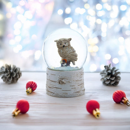 Owl Perched on Tree Branch Musical Water Snow Globe