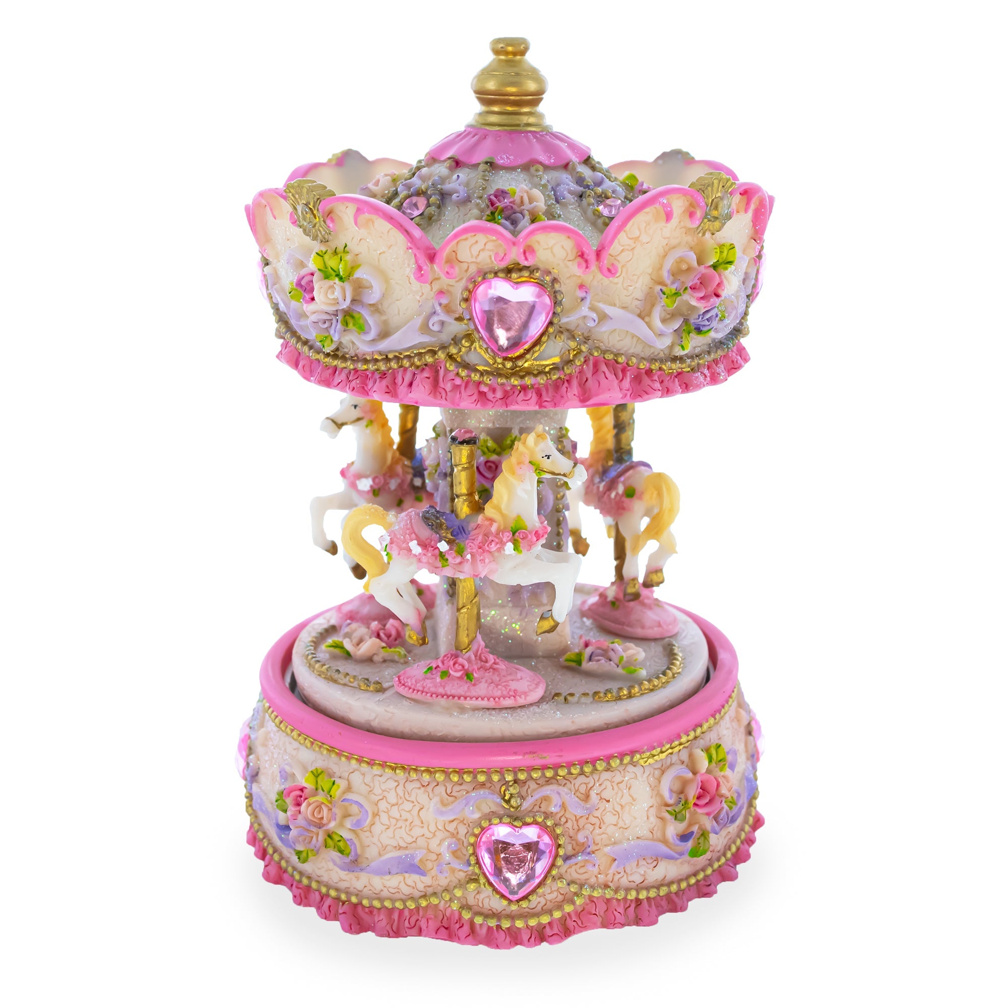 Floral Three Horses Carousel Spinning Musical Figurine
