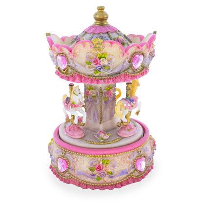Floral Three Horses Carousel Spinning Musical Figurine